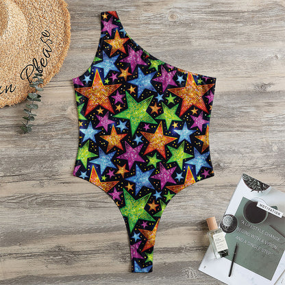 Fantastic Star Pattern Print One Shoulder Bodysuit