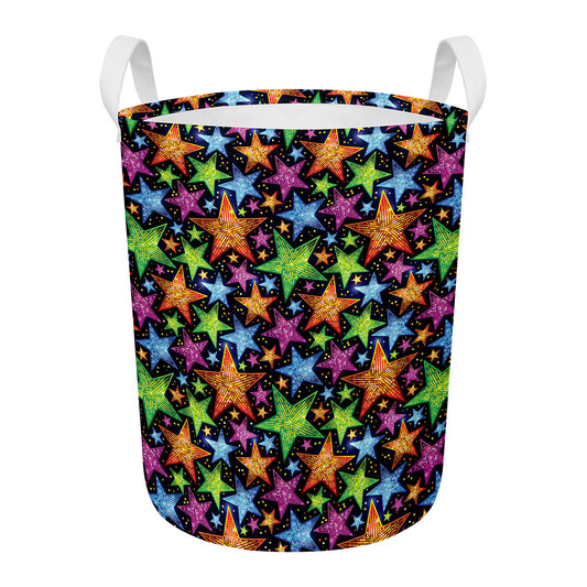 Fantastic Star Pattern Print Round Laundry Basket