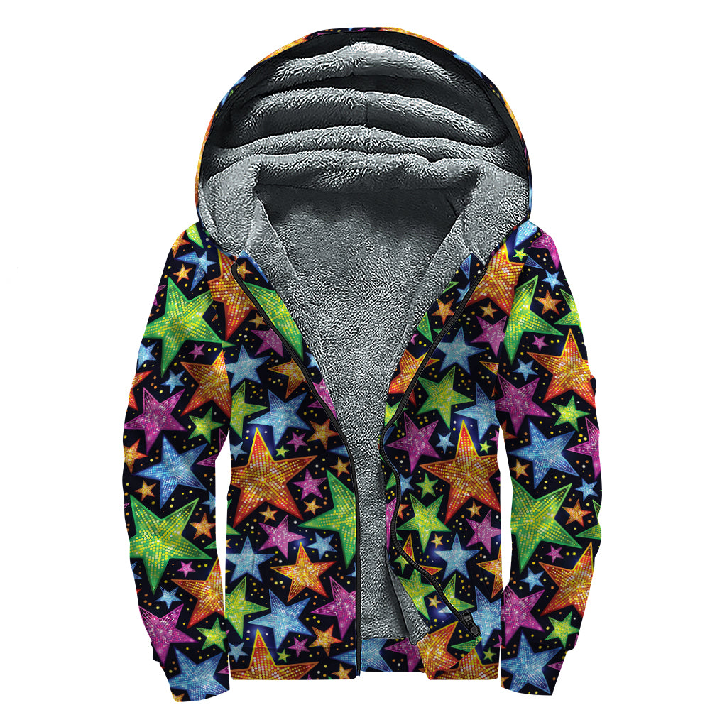 Fantastic Star Pattern Print Sherpa Lined Zip Up Hoodie