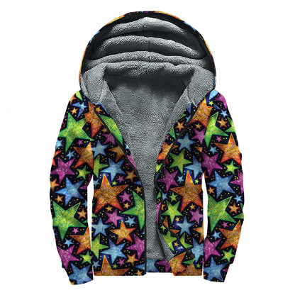 Fantastic Star Pattern Print Sherpa Lined Zip Up Hoodie