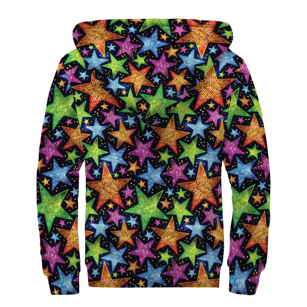 Fantastic Star Pattern Print Sherpa Lined Zip Up Hoodie