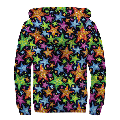 Fantastic Star Pattern Print Sherpa Lined Zip Up Hoodie