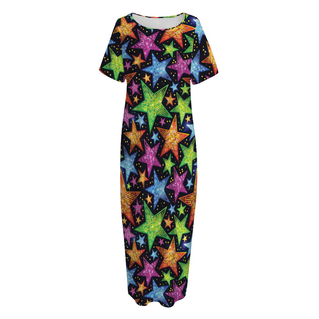 Fantastic Star Pattern Print Short Sleeve Long Nightdress