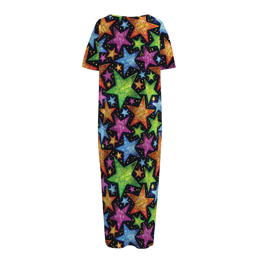 Fantastic Star Pattern Print Short Sleeve Long Nightdress