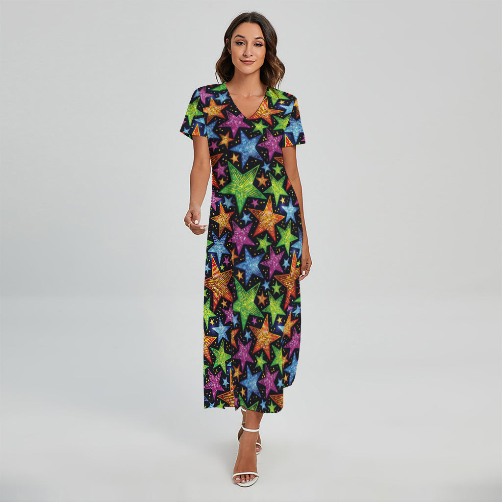 Fantastic Star Pattern Print Short Sleeve Maxi Dress