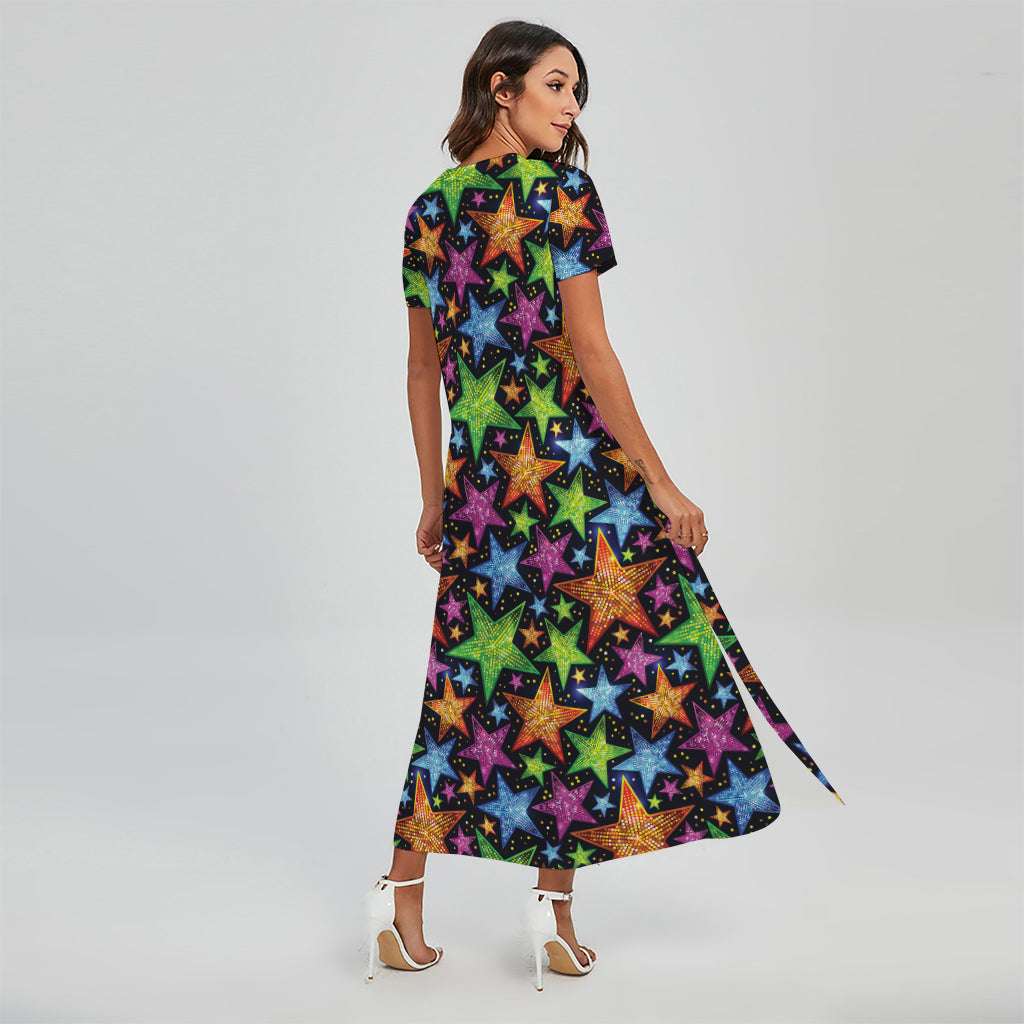 Fantastic Star Pattern Print Short Sleeve Maxi Dress