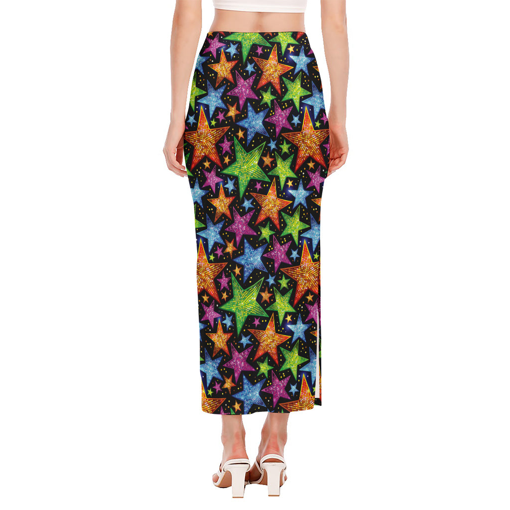 Fantastic Star Pattern Print Side Slit Maxi Skirt