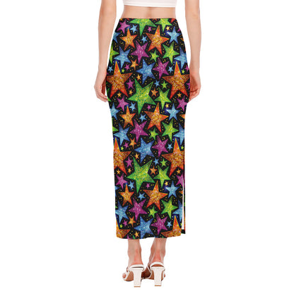 Fantastic Star Pattern Print Side Slit Maxi Skirt