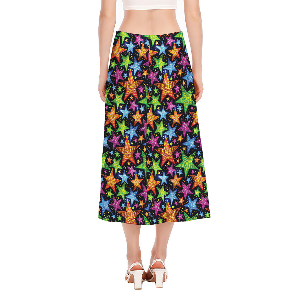 Fantastic Star Pattern Print Side Slit Midi Skirt