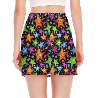 Fantastic Star Pattern Print Side Slit Mini Skirt