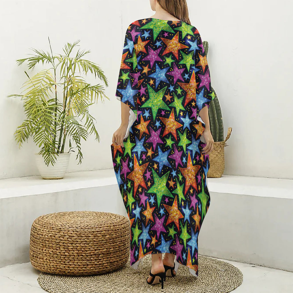 Fantastic Star Pattern Print Silk V-Neck Kaftan Dress