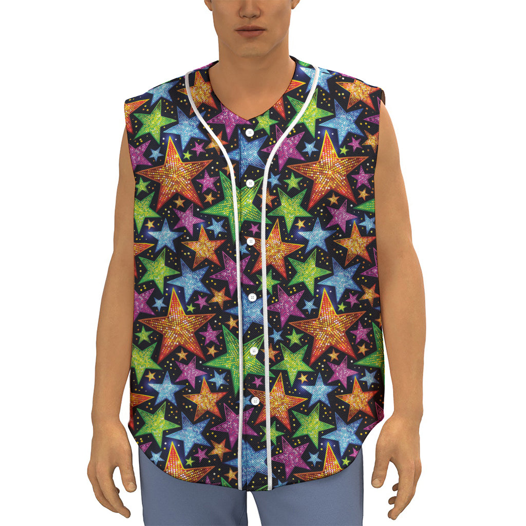 Fantastic Star Pattern Print Sleeveless Baseball Jersey