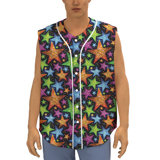 Fantastic Star Pattern Print Sleeveless Baseball Jersey