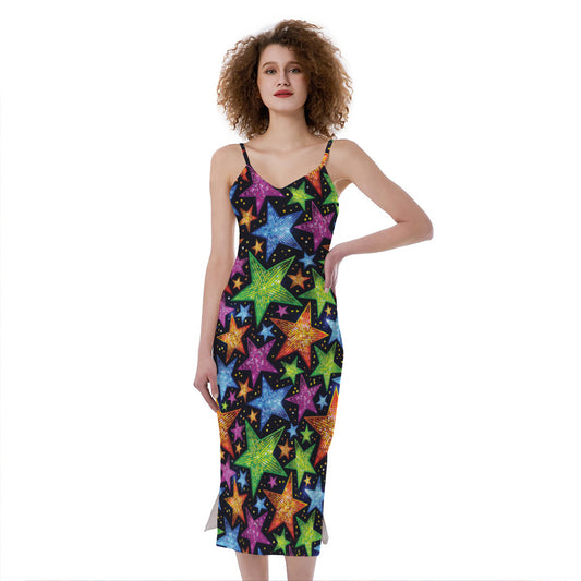 Fantastic Star Pattern Print Slim Fit Midi Cami Dress