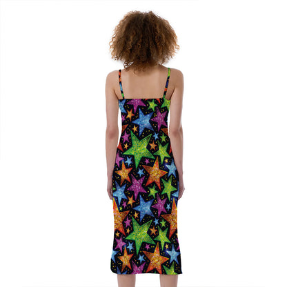 Fantastic Star Pattern Print Slim Fit Midi Cami Dress