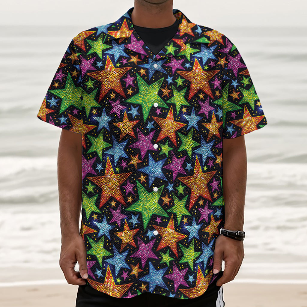 Fantastic Star Pattern Print Textured Short Sleeve Shirt
