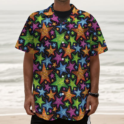Fantastic Star Pattern Print Textured Short Sleeve Shirt