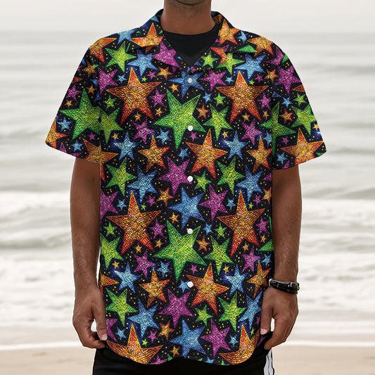 Fantastic Star Pattern Print Textured Short Sleeve Shirt