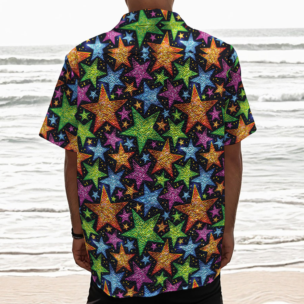 Fantastic Star Pattern Print Textured Short Sleeve Shirt