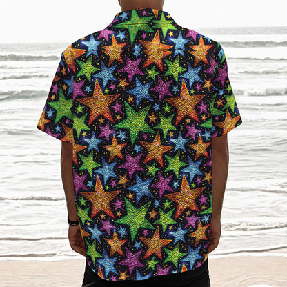 Fantastic Star Pattern Print Textured Short Sleeve Shirt