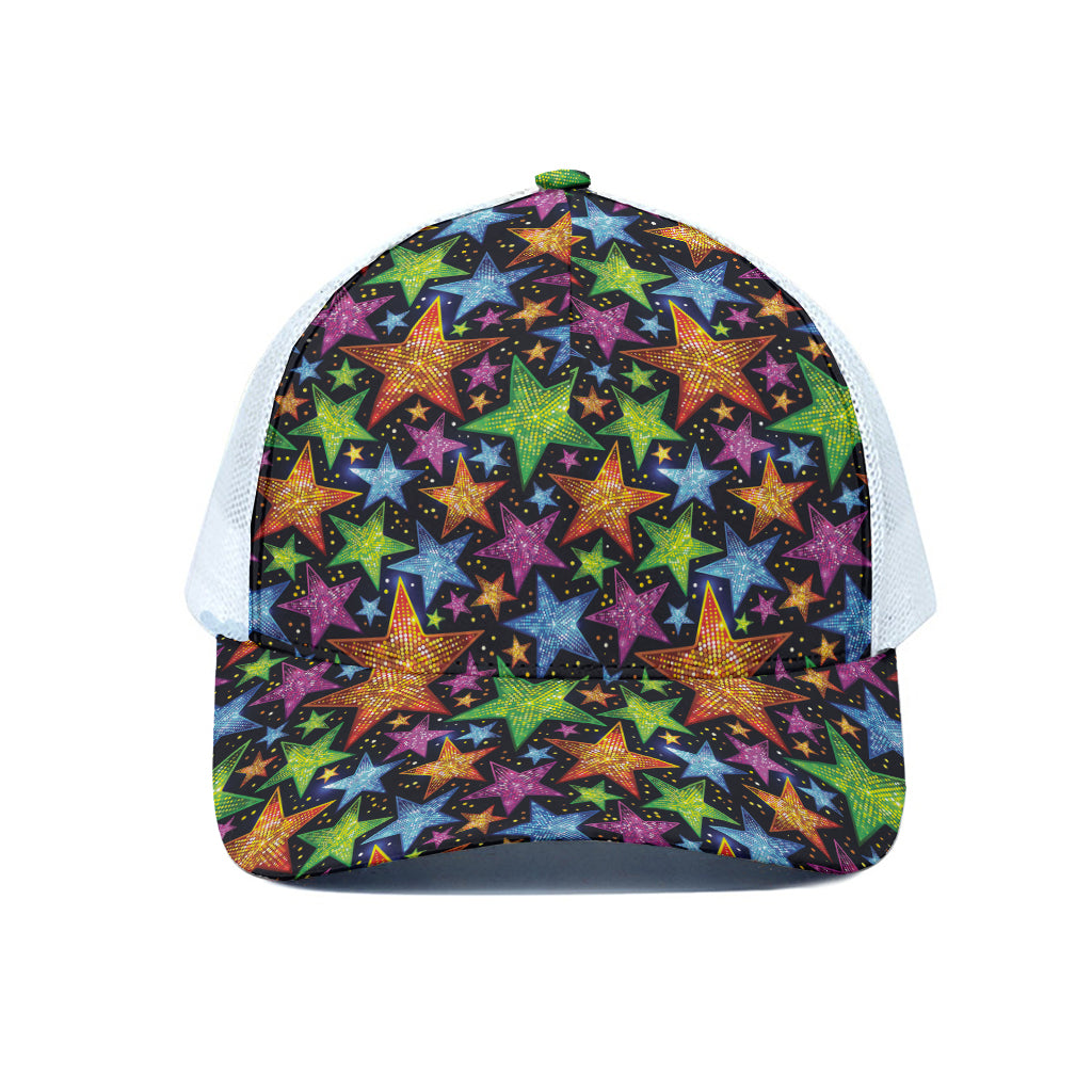 Fantastic Star Pattern Print White Mesh Trucker Cap