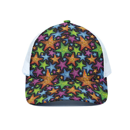 Fantastic Star Pattern Print White Mesh Trucker Cap