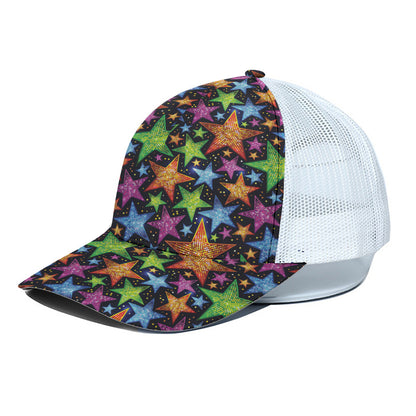 Fantastic Star Pattern Print White Mesh Trucker Cap