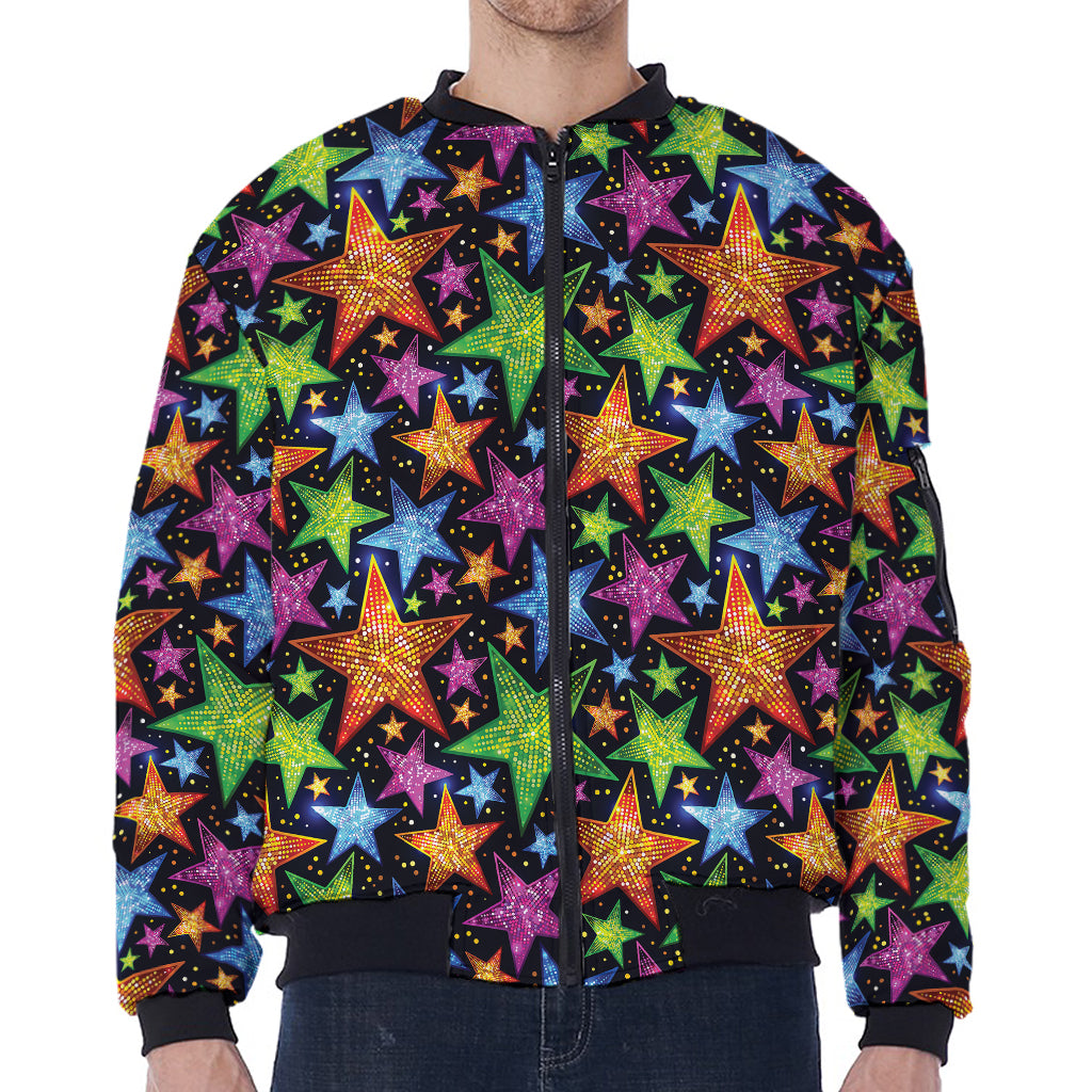 Fantastic Star Pattern Print Zip Sleeve Bomber Jacket