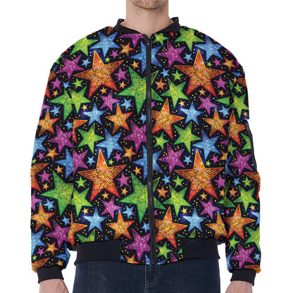 Fantastic Star Pattern Print Zip Sleeve Bomber Jacket