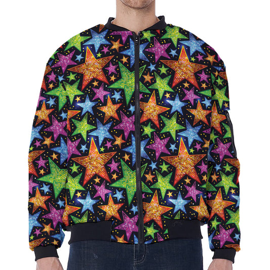 Fantastic Star Pattern Print Zip Sleeve Bomber Jacket