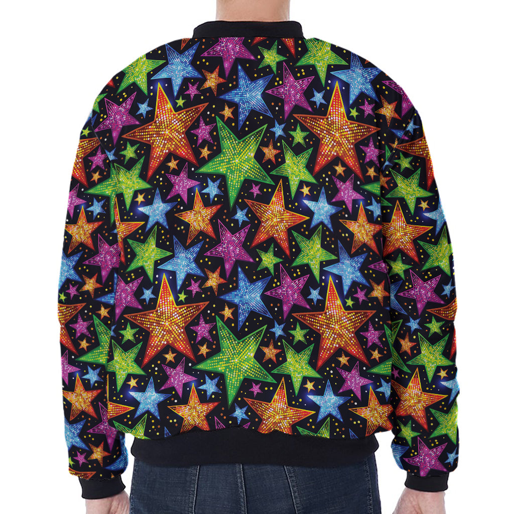 Fantastic Star Pattern Print Zip Sleeve Bomber Jacket