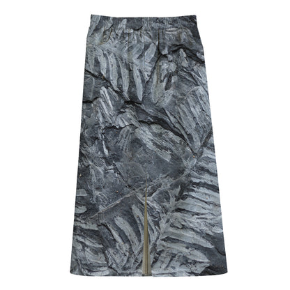 Fern Fossil Print Cotton Front Slit Maxi Skirt
