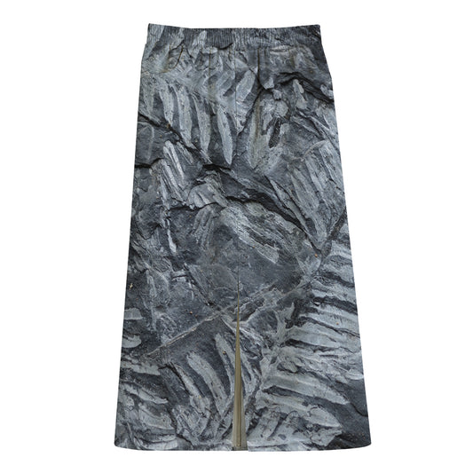 Fern Fossil Print Cotton Front Slit Maxi Skirt