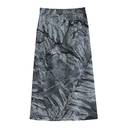 Fern Fossil Print Cotton Front Slit Maxi Skirt