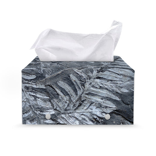 Fern Fossil Print Leather Tissue Box Cover