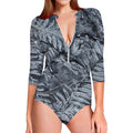 Fern Fossil Print Long Sleeve Swimsuit