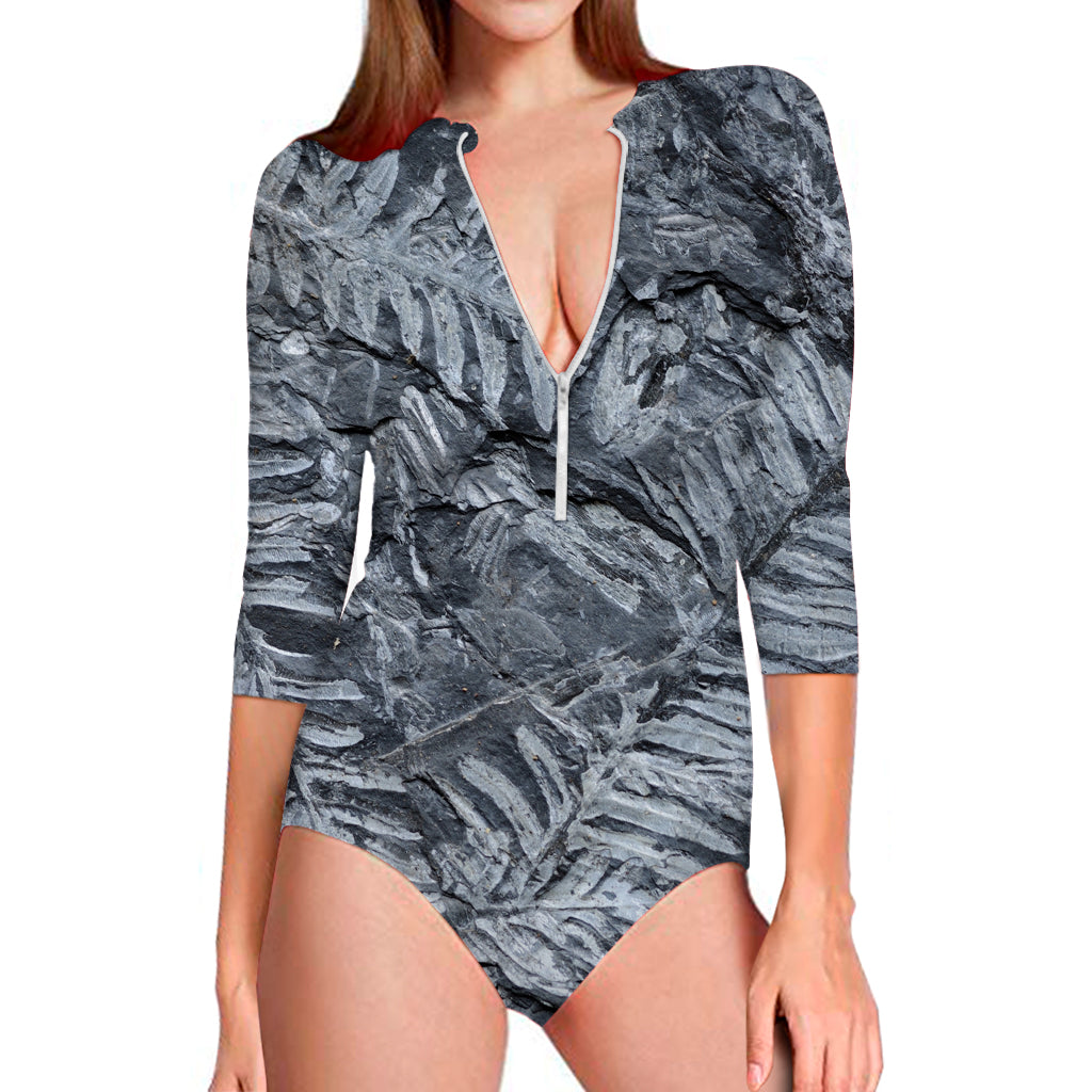 Fern Fossil Print Long Sleeve Swimsuit