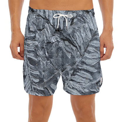 Fern Fossil Print Men's Split Running Shorts