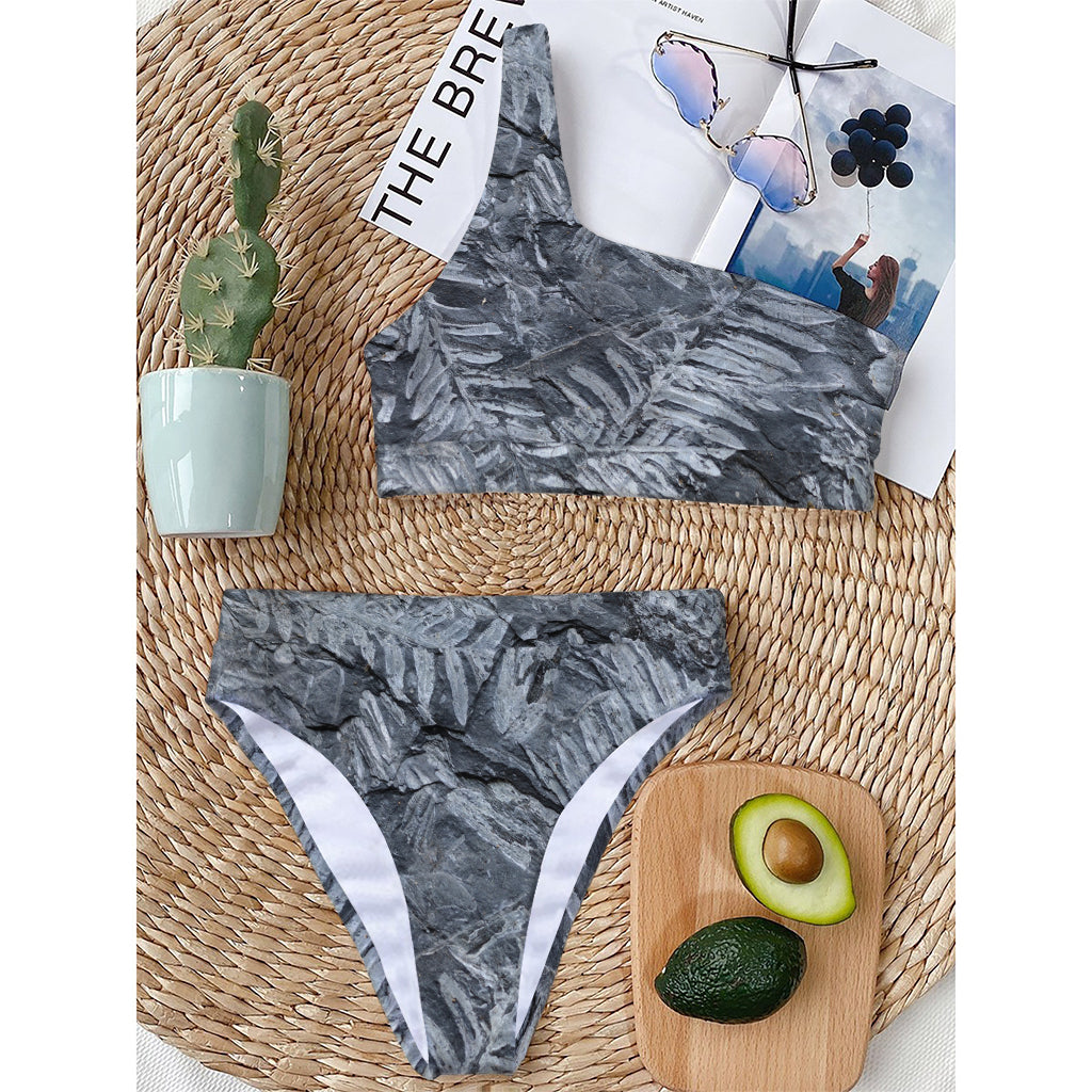 Fern Fossil Print One Shoulder Bikini Top