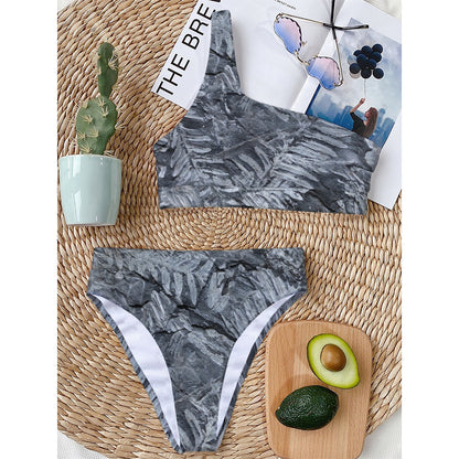 Fern Fossil Print One Shoulder Bikini Top