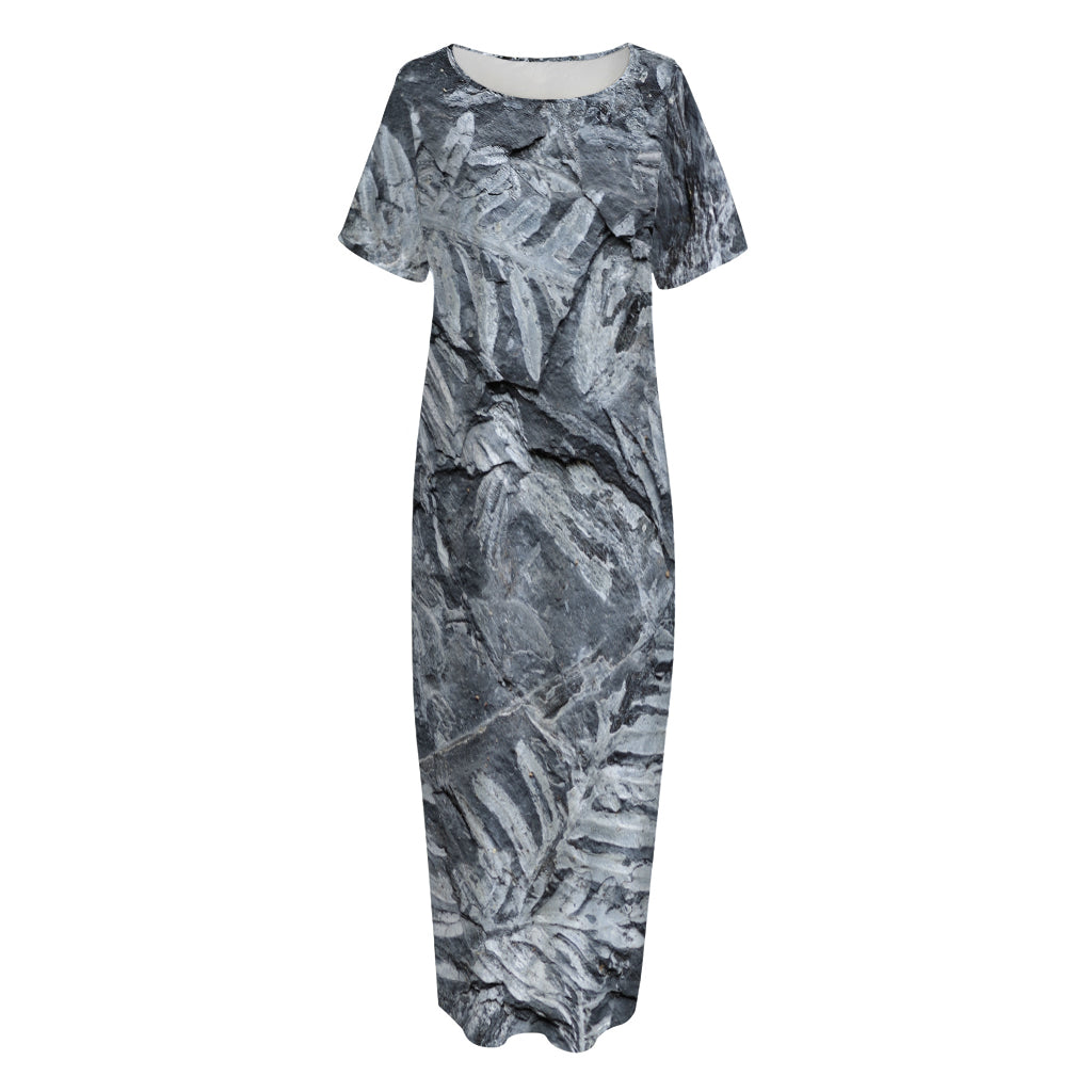 Fern Fossil Print Short Sleeve Long Nightdress