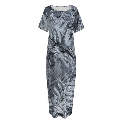 Fern Fossil Print Short Sleeve Long Nightdress