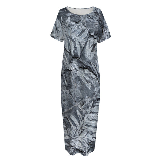 Fern Fossil Print Short Sleeve Long Nightdress