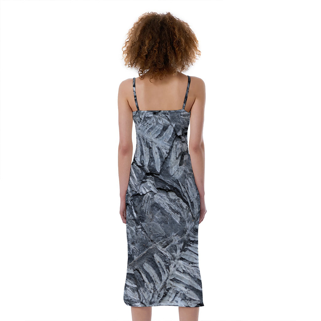Fern Fossil Print Slim Fit Midi Cami Dress