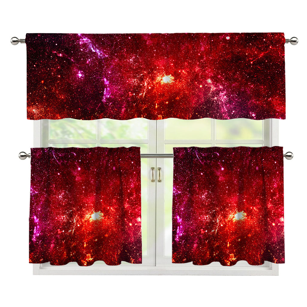 Fiery Nebula Universe Galaxy Space Print 3 Piece Kitchen Curtains