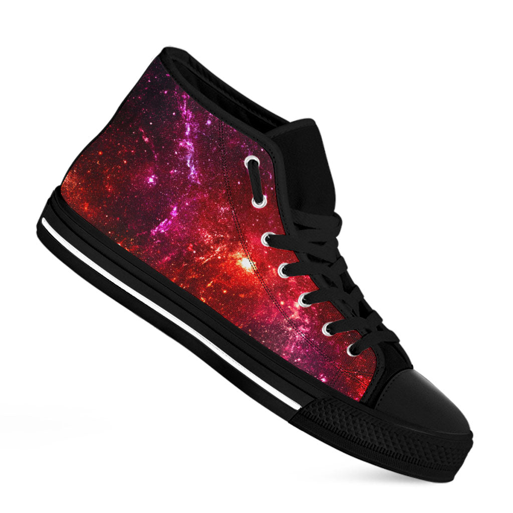 Fiery Nebula Universe Galaxy Space Print Black High Top Sneakers