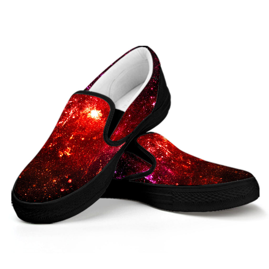 Fiery Nebula Universe Galaxy Space Print Black Slip On Sneakers