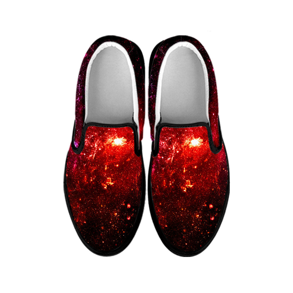 Fiery Nebula Universe Galaxy Space Print Black Slip On Sneakers