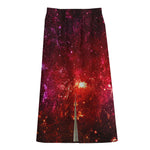 Fiery Nebula Universe Galaxy Space Print Cotton Front Slit Maxi Skirt