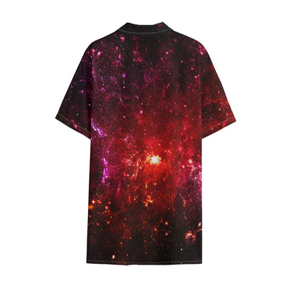 Fiery Nebula Universe Galaxy Space Print Cotton Hawaiian Shirt